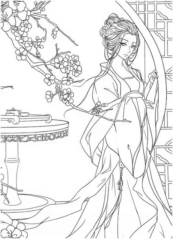 tranh tô màu cổ trang nữ