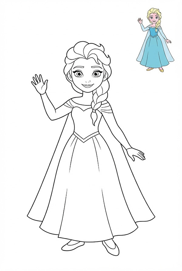 tranh tô màu công chúa elsa đơn giản 2