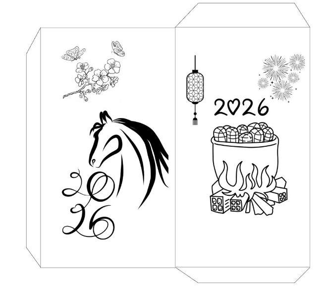 Tranh tô màu lì xì Tết 2026 cho bé