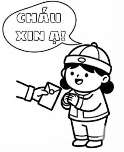 Tranh tô màu bé vui Tết nhận lì xì