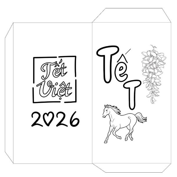 Tranh tô màu Tết 2026 chủ đề lì xì