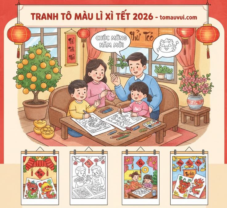 Tranh tô màu lì xì đa dạng và mang nhiều ý nghĩa