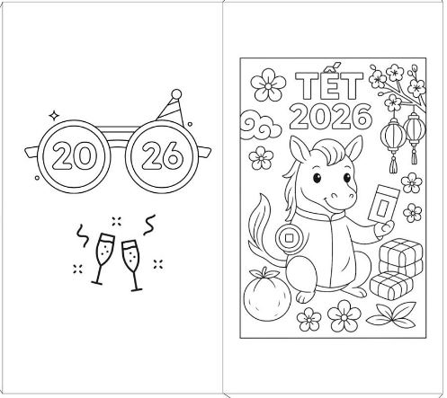 Tranh tô màu bao lì xì đỏ may mắn ngày Tết