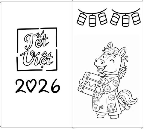 Bộ tranh tô màu lì xì Tết 2026 miễn phí