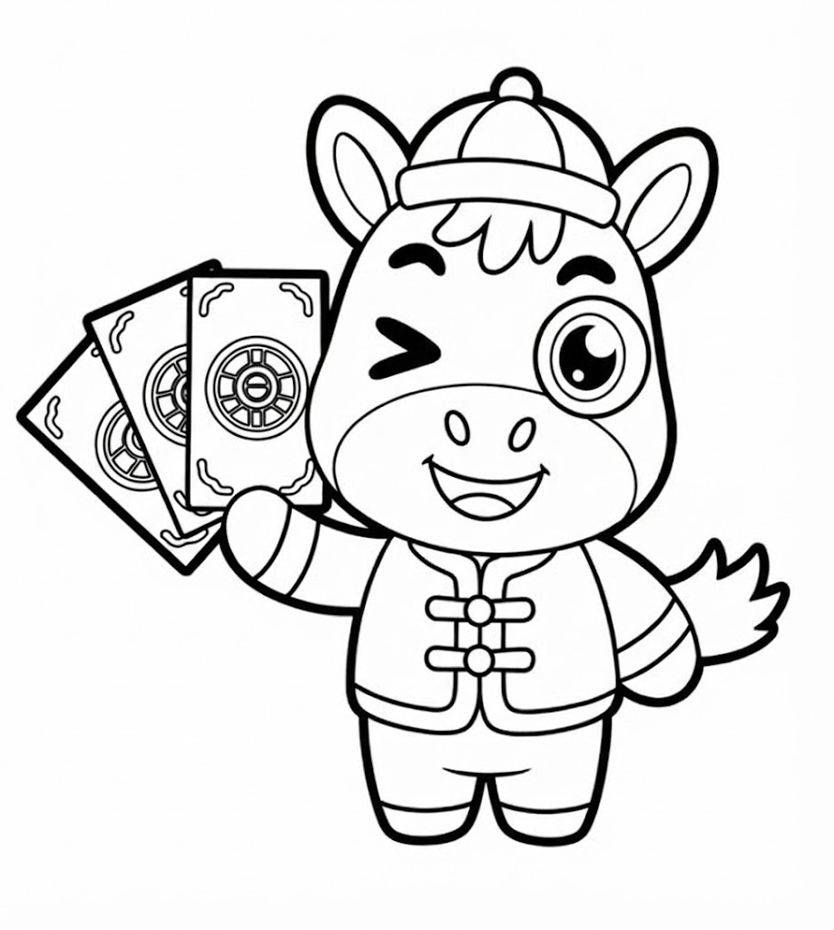 Tranh tô màu bé vui Tết nhận lì xì