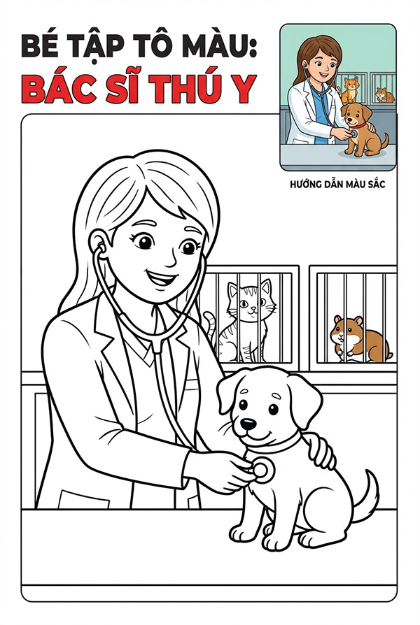 tranh tô màu nghề bác sĩ thú y