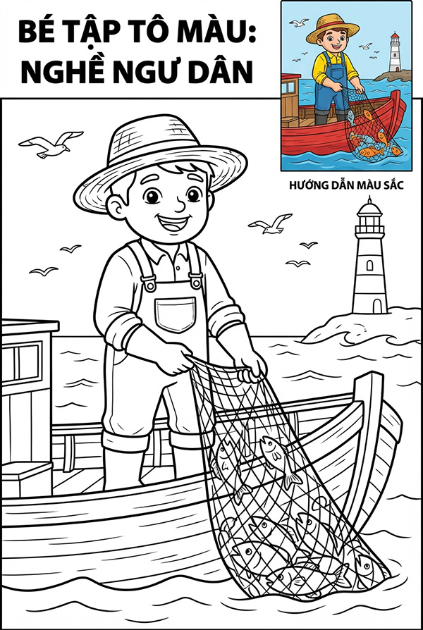tranh tô màu nghề ngư dân
