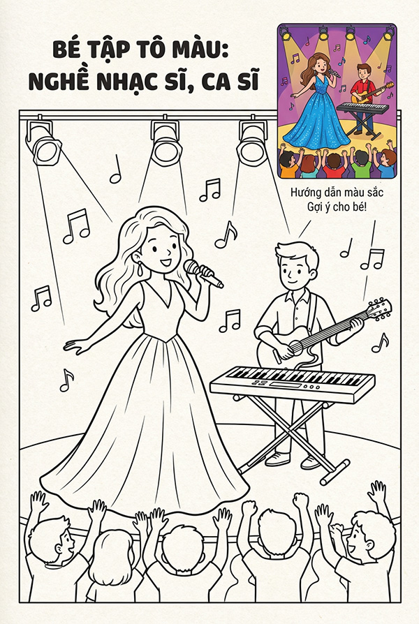 tranh tô màu nghề nhạc sĩ ca sĩ