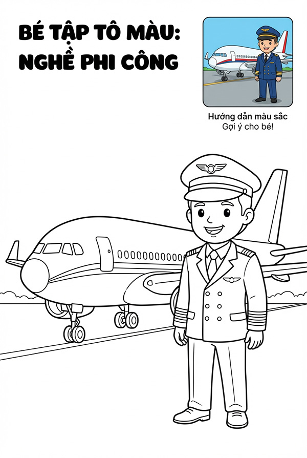 tranh tô màu nghề phi công