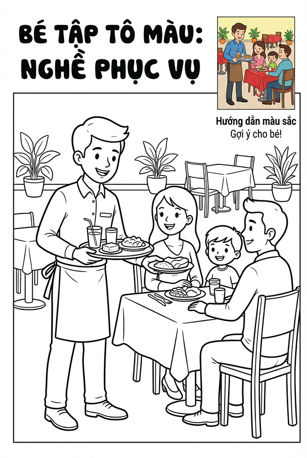 tranh tô màu nghề phục vụ