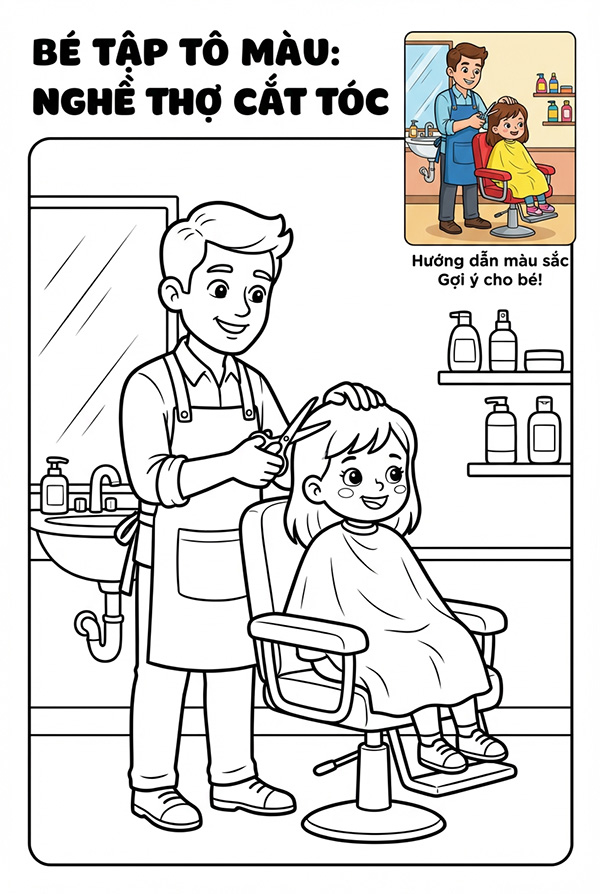 tranh tô màu nghề thợ cắt tóc