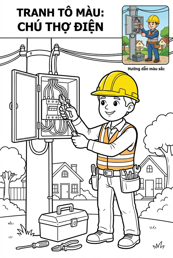 tranh tô màu nghề thợ điện