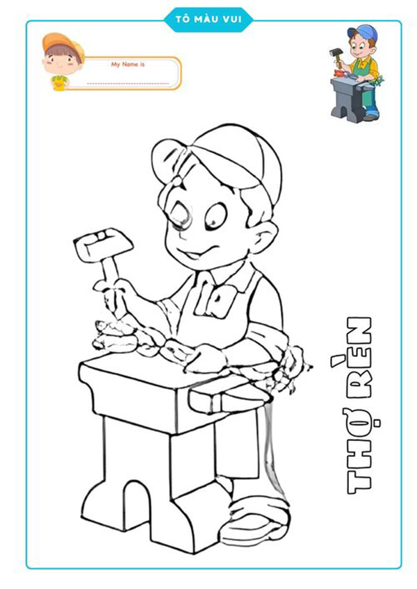 tranh tô màu nghề thợ rèn