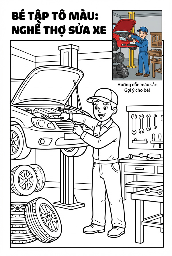 tranh tô màu nghề thợ sửa xe