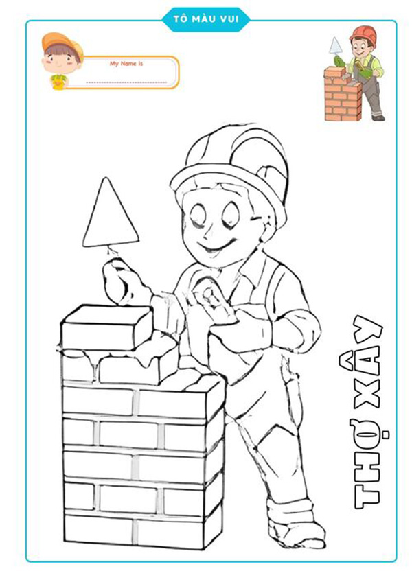 tranh tô màu nghề thợ xây