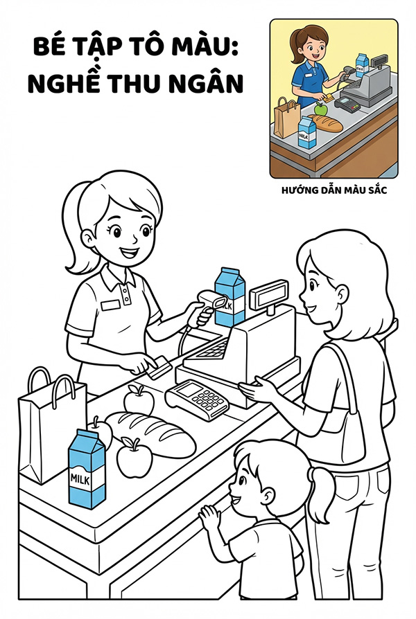 tranh tô màu nghề thu ngân