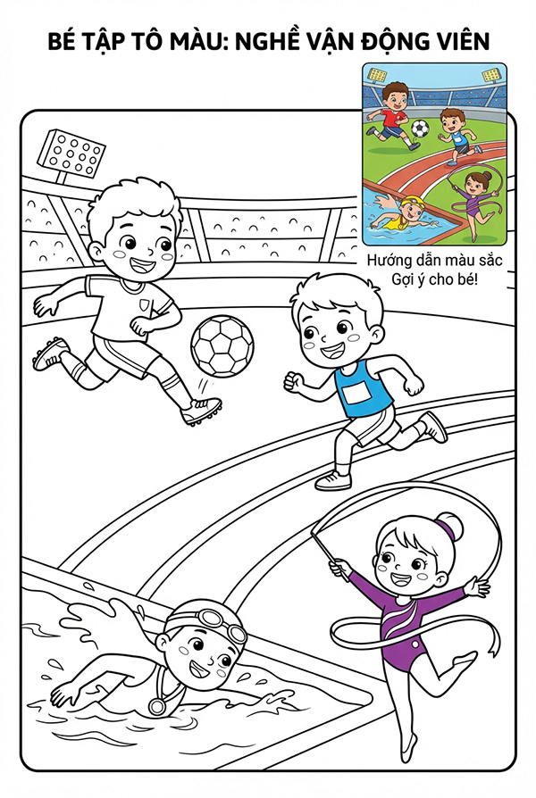 tranh tô màu nghề vận động viên